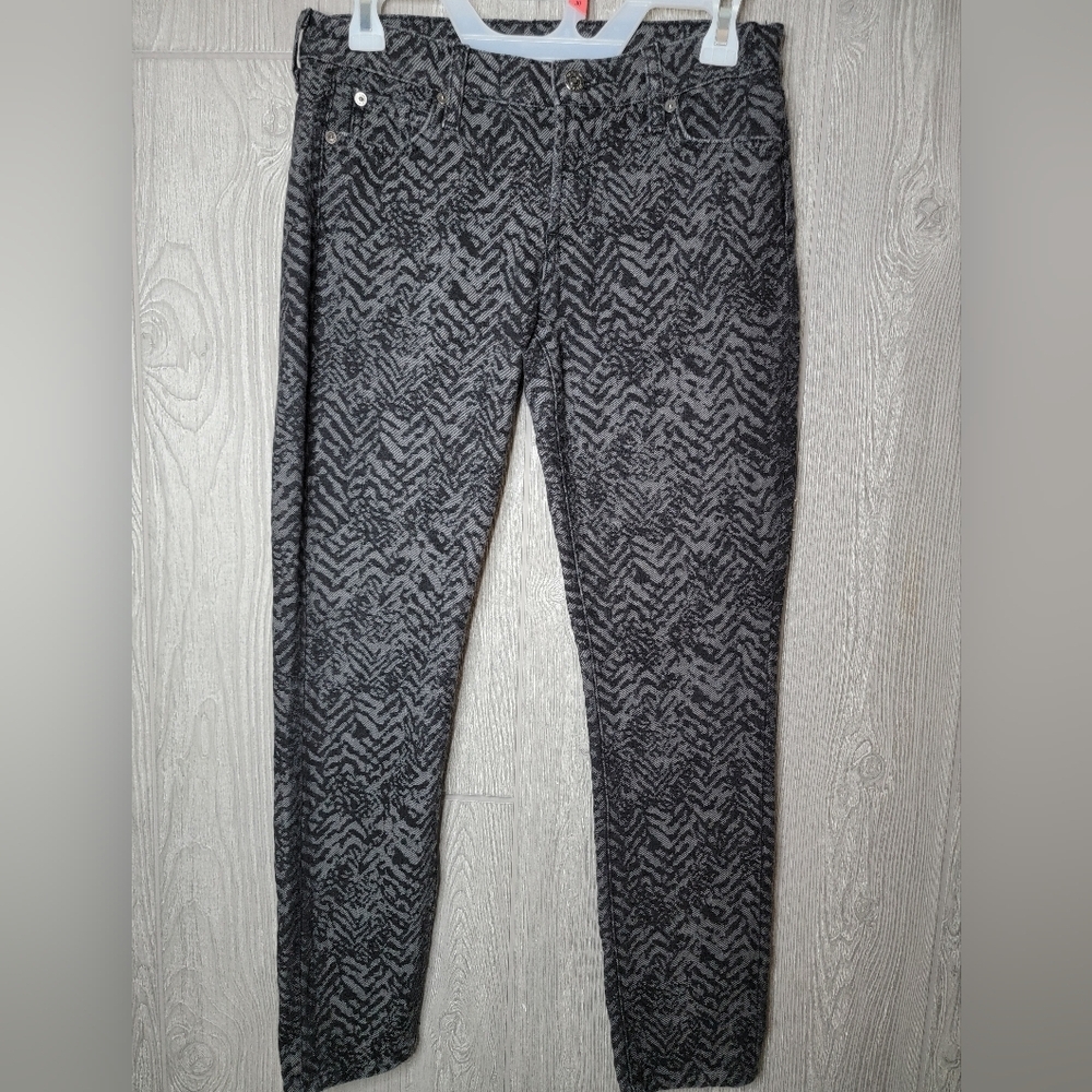 7 For All Mankind Womens Grey Black Animal Print Jacquard Skinny Jeans Size 28